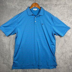 Peter Millar Summer Comfort Crown Sport Blue‎ Striped Polo Shirt Mens XL